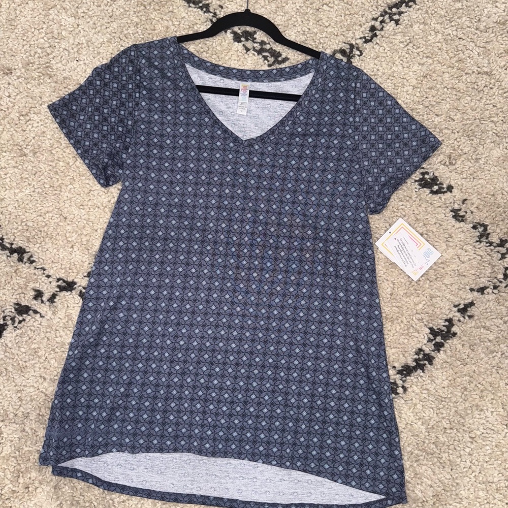 Women's LulaRoe Classic T style Blue Patterned V-Neck Top